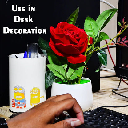4863 Artificial Rose Flower Plant With Pot For Home Office Or Gift - Zidbik