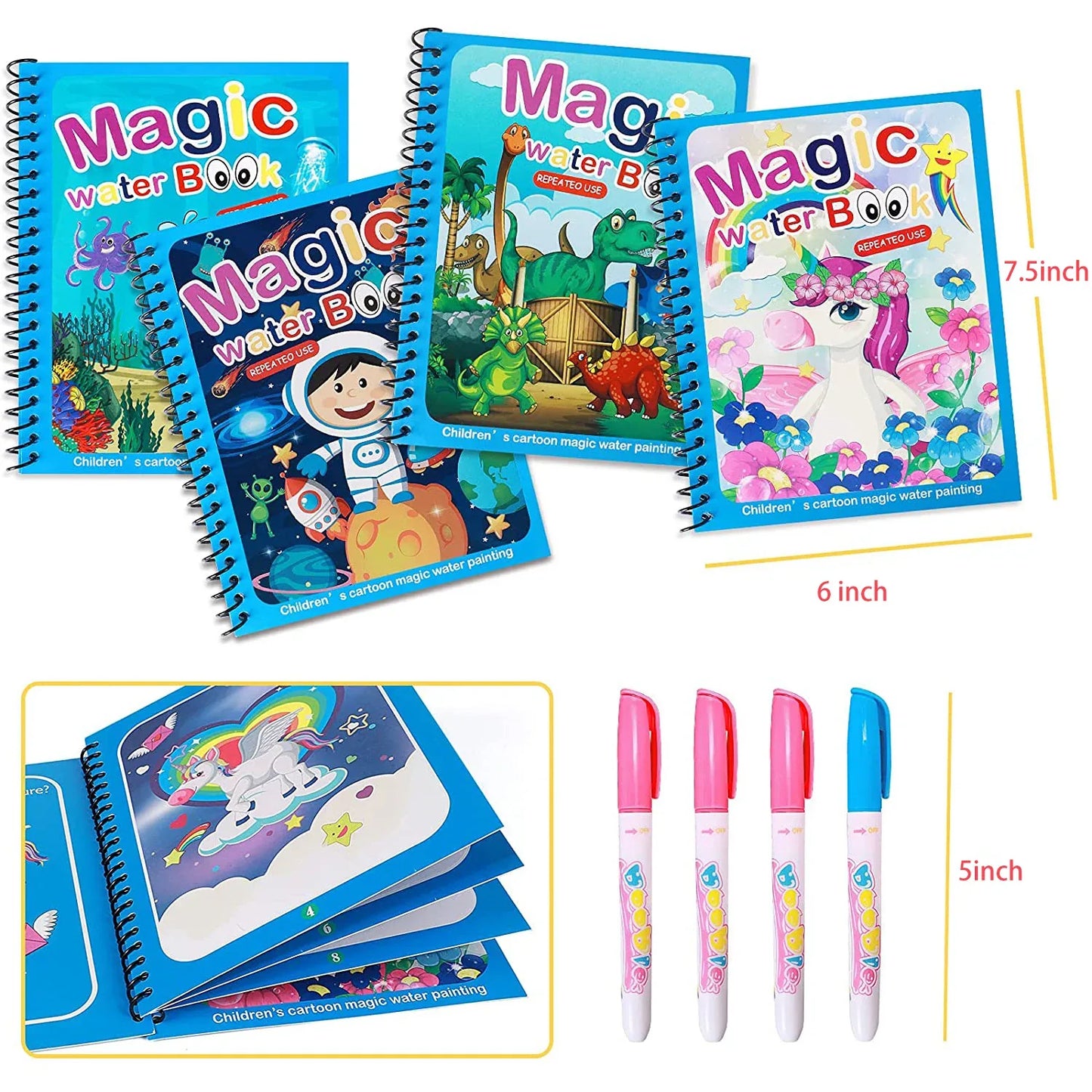 8091 Magic Water Quick Dry Book Water Coloring Book Doodle With Magic Pen Painting Board - Zidbik