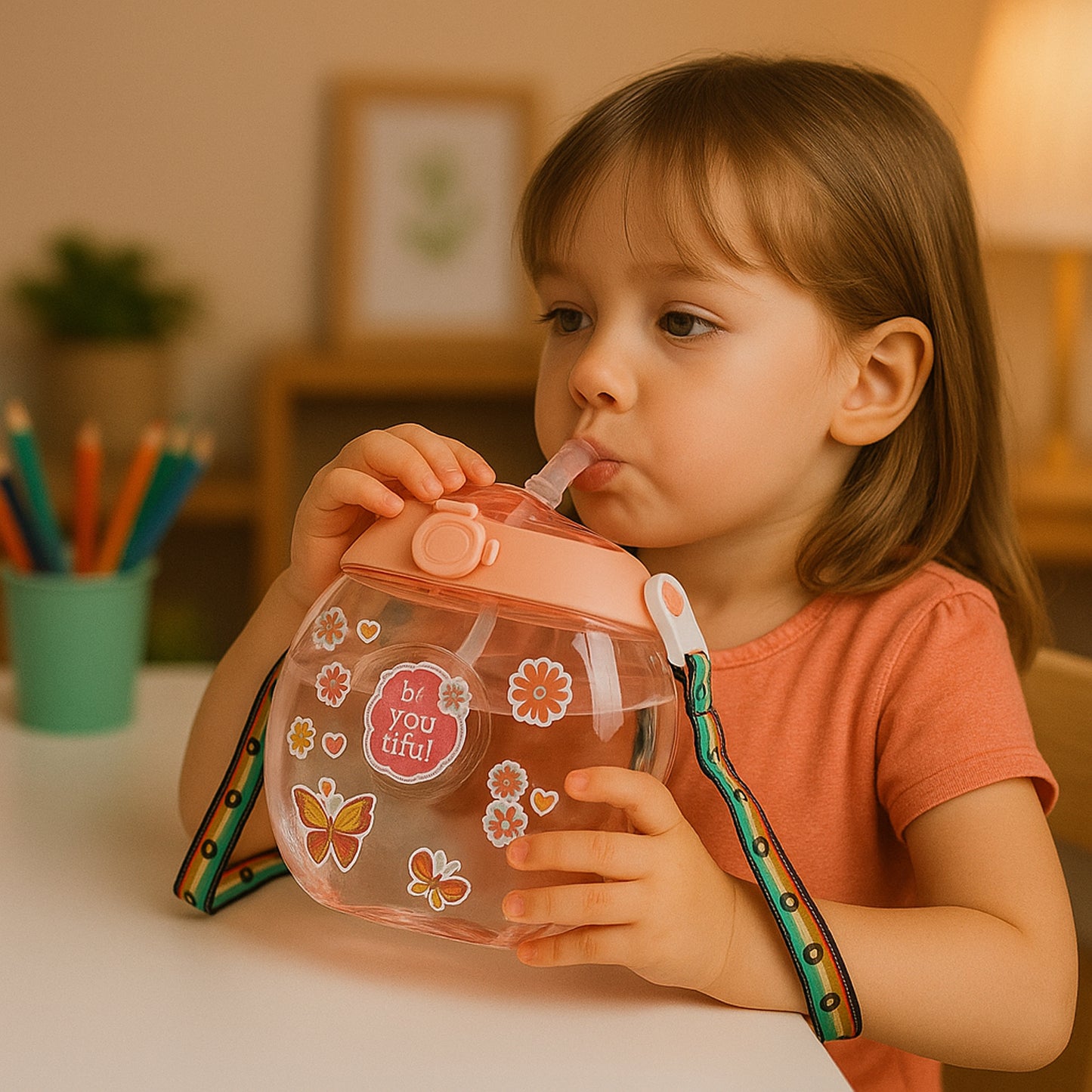 Round Belly Shape Kids Water Bottle (400ml  1 Set ) - Zidbik