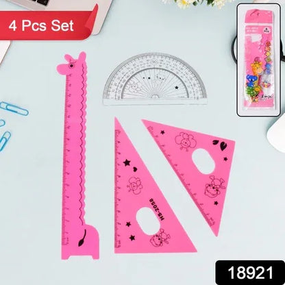 Cute Cartoon Giraffe Ruler Scale Meter Ruler Triangle Ruler (4 Pc Set) - Zidbik