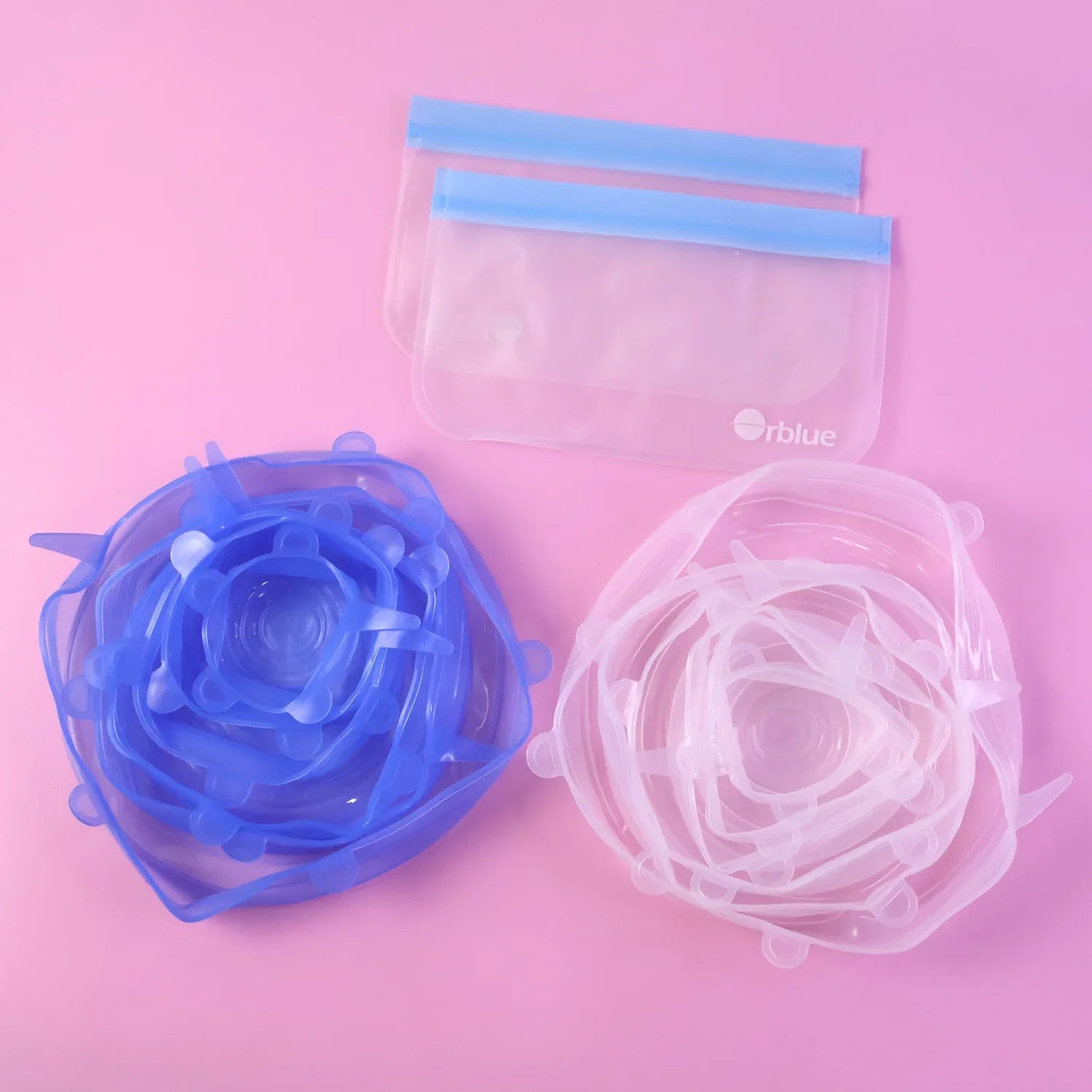 12 Peace Reusable Stretch Lids Set With 2 Storage Pouches Flexible Food Cover Lids - Zidbik