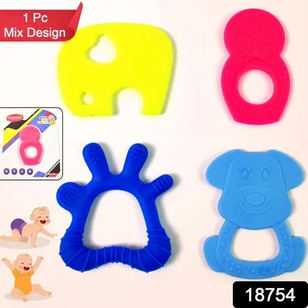 Silicone Baby Teether Pack Of 1 (Mix Design Color) - Zidbik