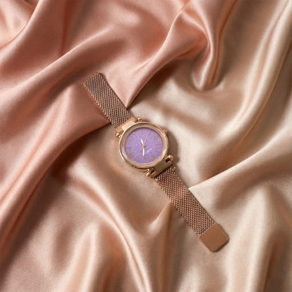 Elegant Rose Gold Mesh Strap Analog Wrist Watch For Women (1 Pc) - Zidbik