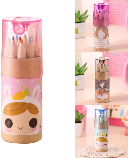 7957 12 Colouring Pencils Kids Set Pencils Sharpener Mini Drawing Colored Pencils With Sharpener Kawaii Manual Pencil Cutter Coloring Pencil Accessory School Supplies For Kid Artists Writing Sketching - Zidbik