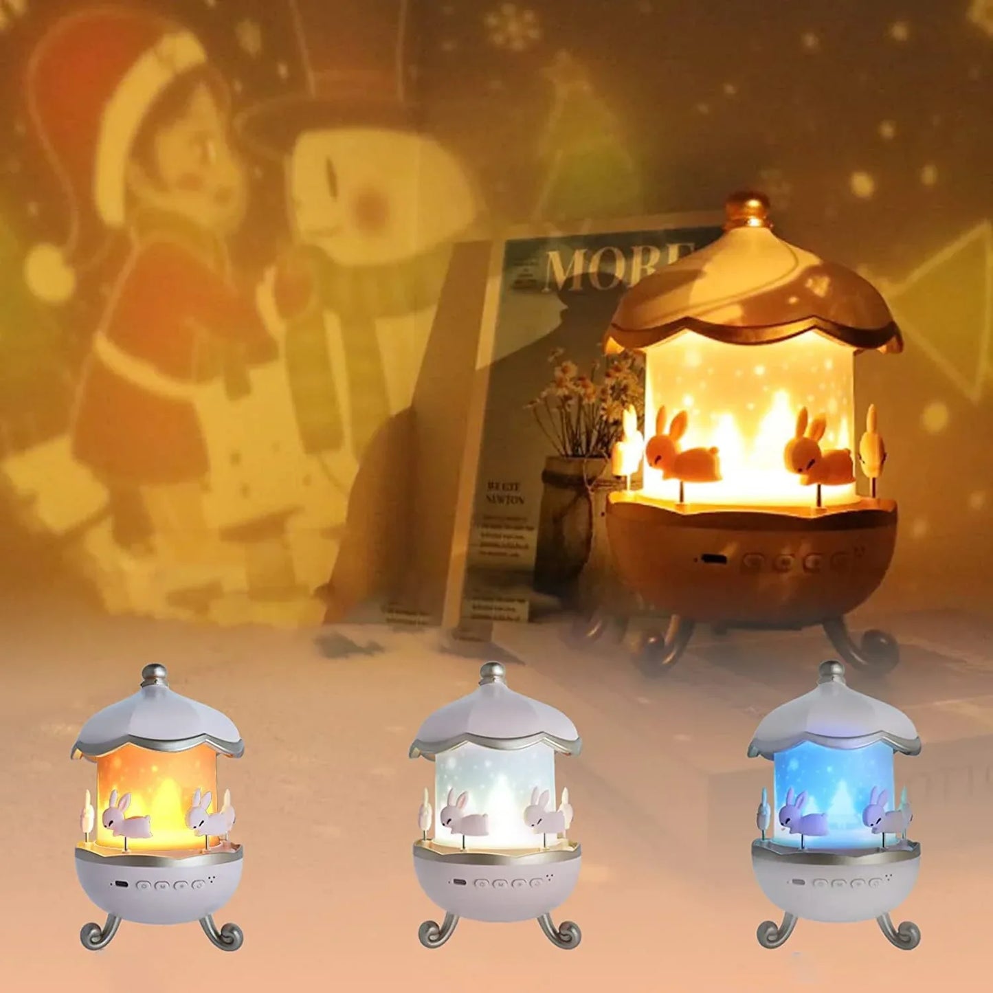 Bunnys Carousel Rotating Led Night Light - Zidbik
