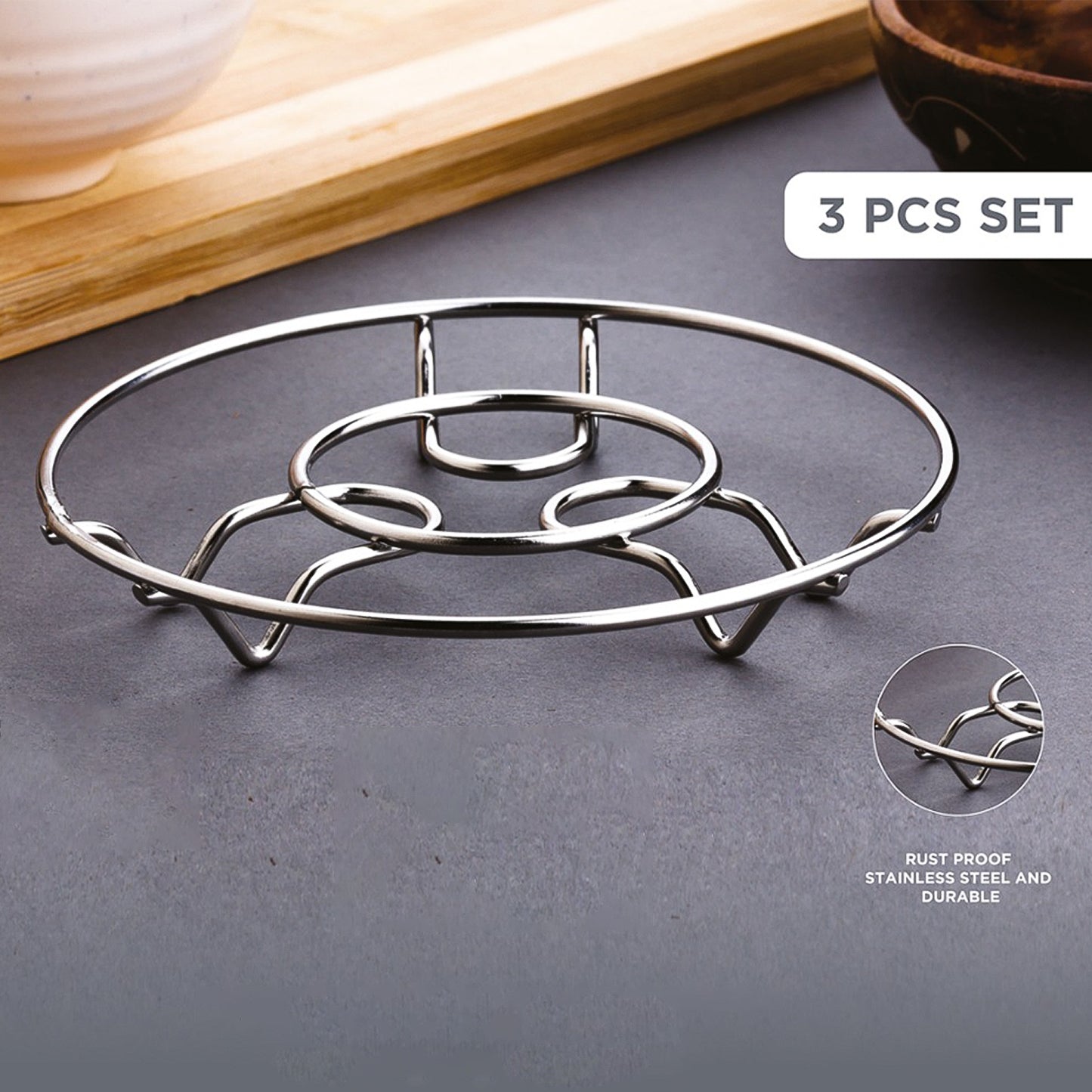 Apex Stainless Steel Wire Hotmate Trivet Stand Set Of 3 - Zidbik