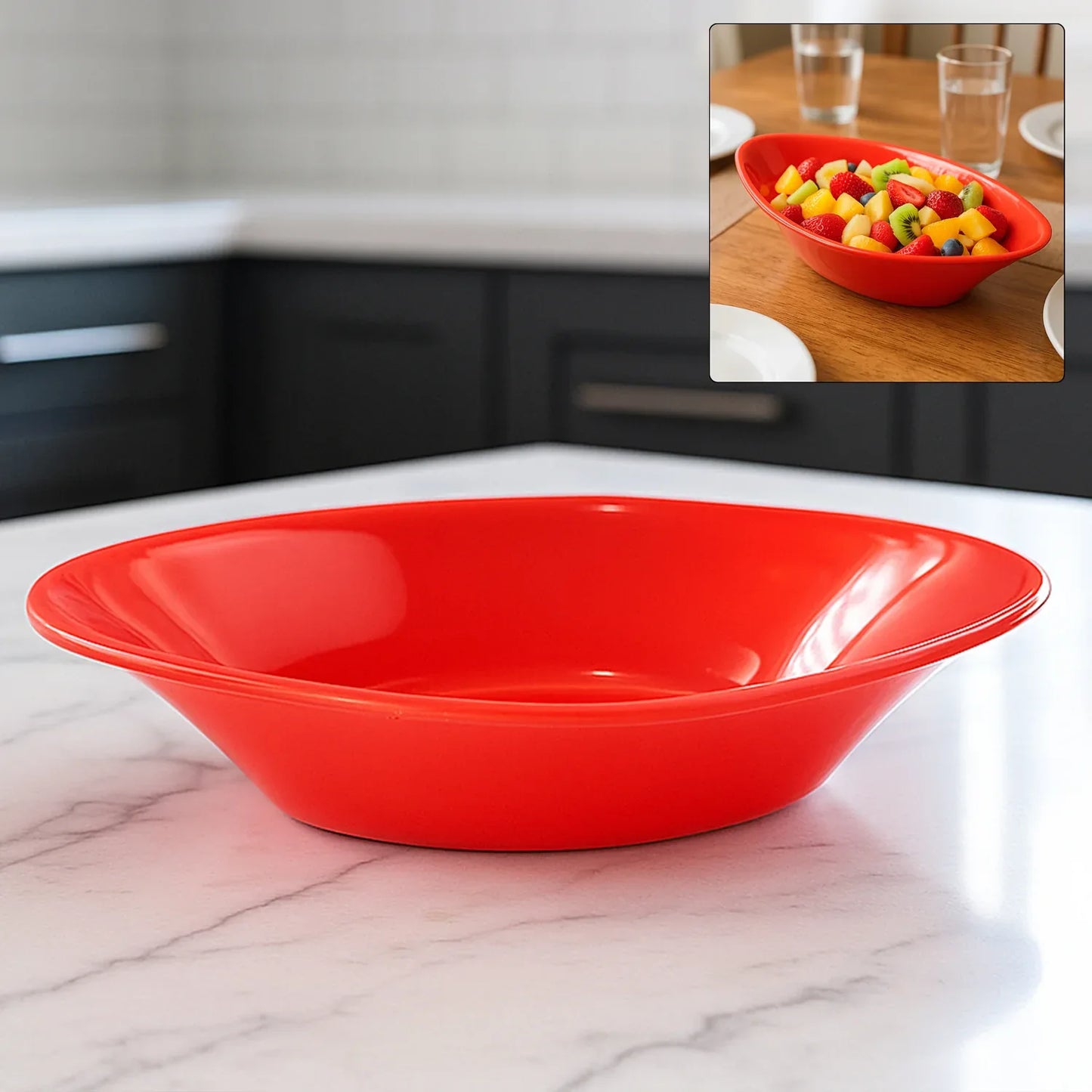 Plastic Marin Serving Bowl Elegant Oval Deep Bowl (1 Pc Red) - Zidbik