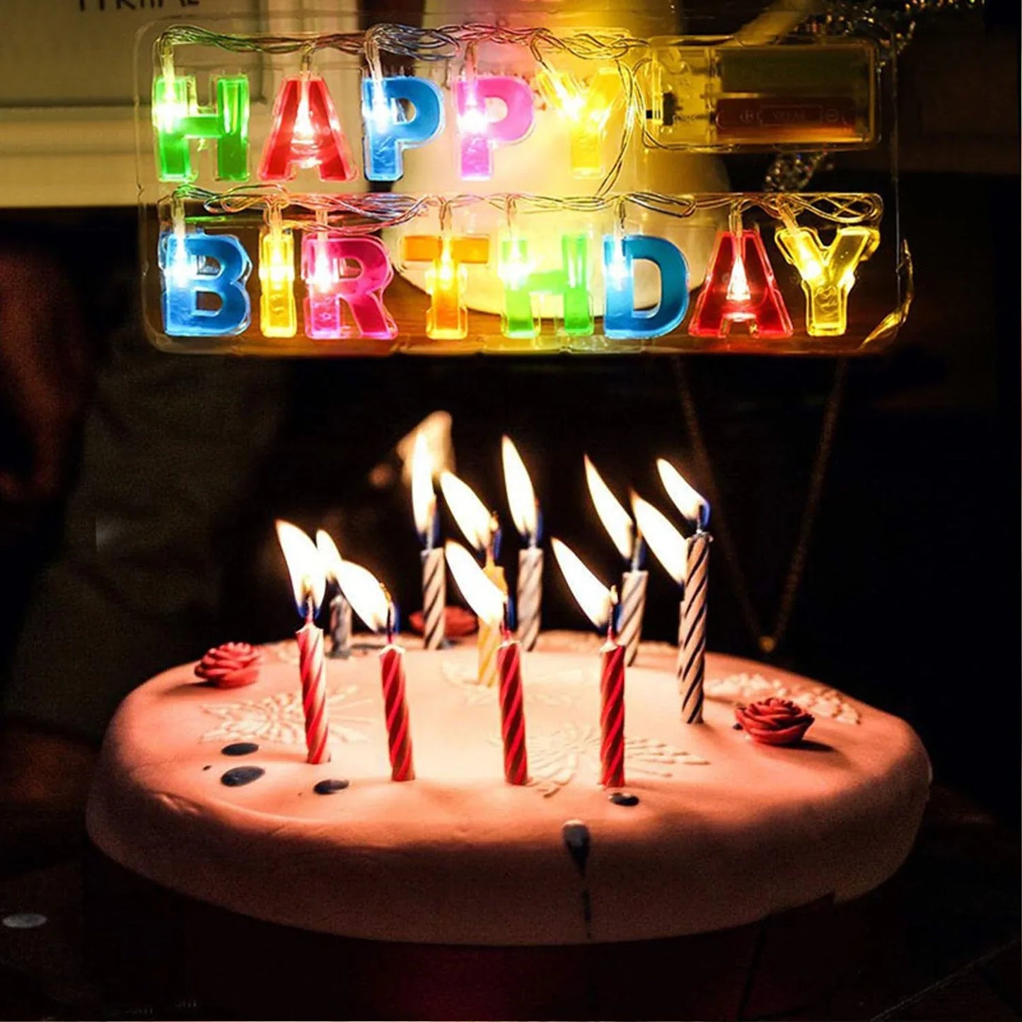 4815 Decoratives Plastic Happy Birthday 13 Led Letter Battery Operated String Lights Outdoor String Lights (Multicolour) - Zidbik