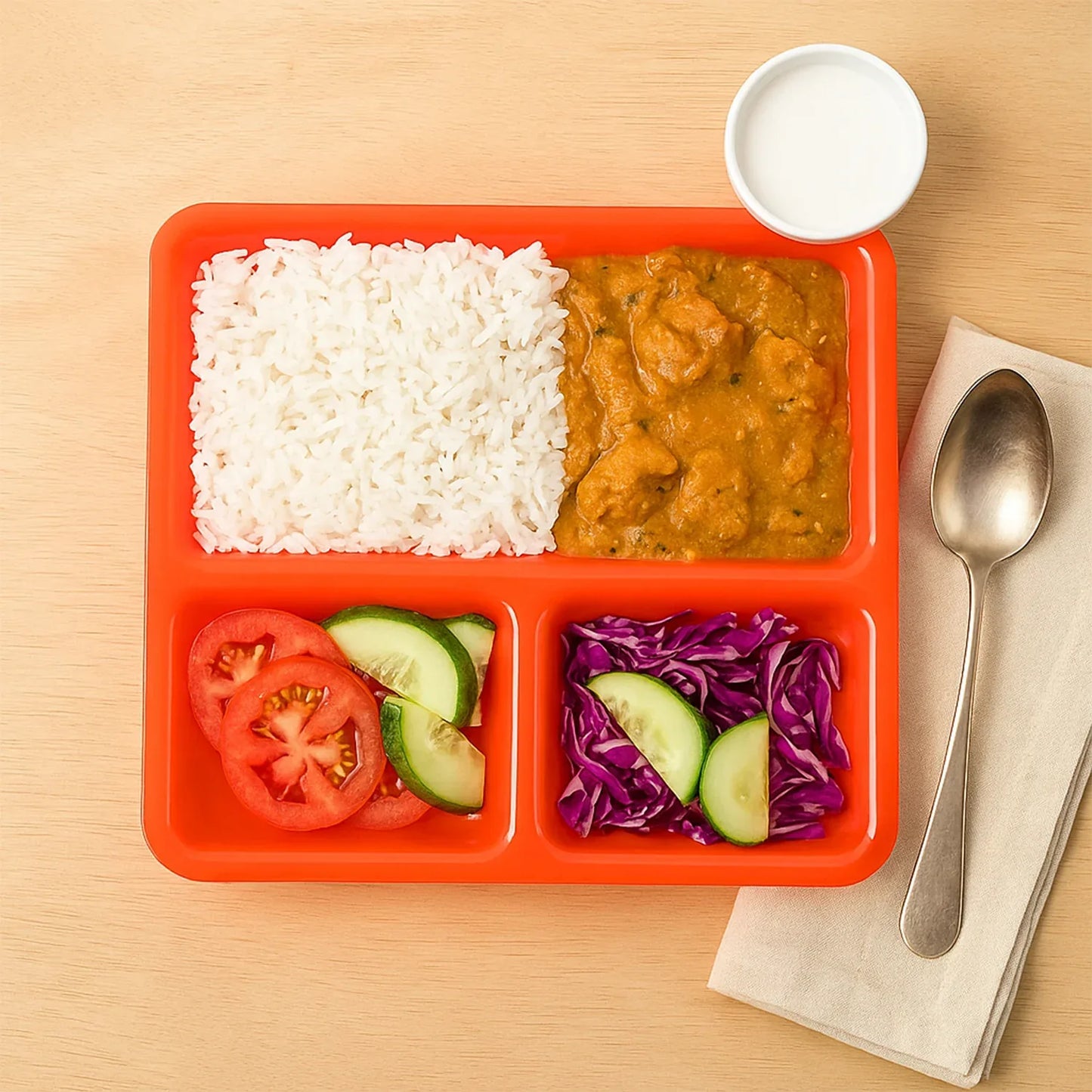 Plastic 3-compartment Rectangular Meal Serving Tray Plates (1 Pc) - Zidbik