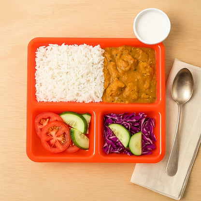 Plastic 3-compartment Rectangular Meal Serving Tray Plates (1 Pc) - Zidbik