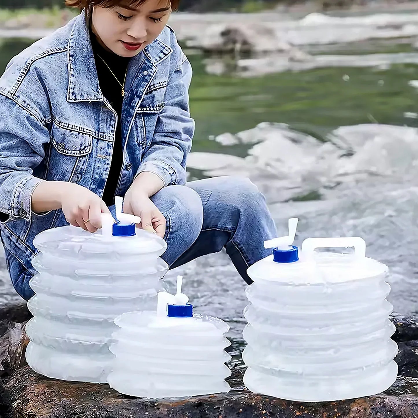 Outdoor Camping Collapsible Portable Water Container With Carry Handle Tap Valve Large Food Grade - Zidbik