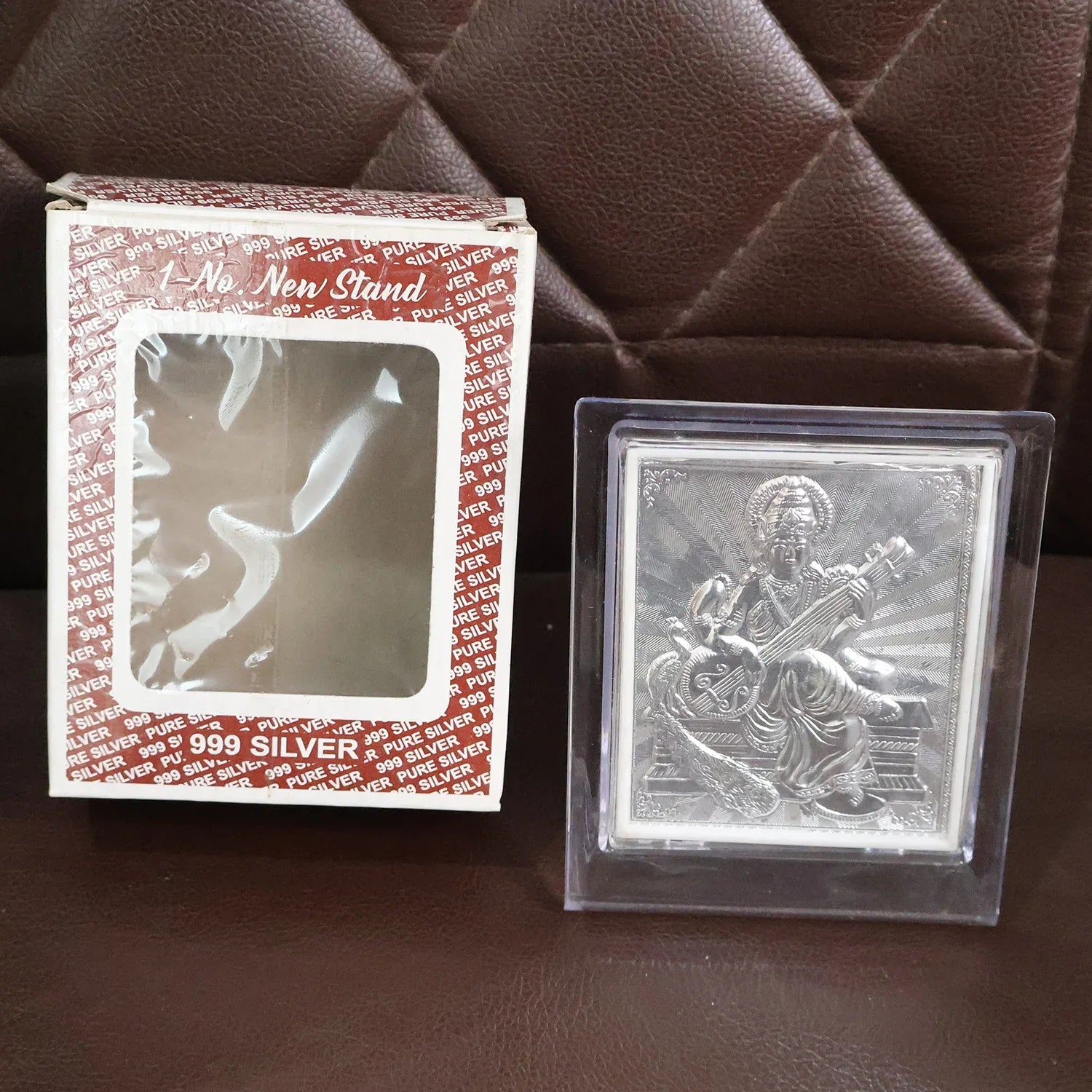 Elegant Silver Saraswati Maa Photo Frame With Stand (1 Pc) - Zidbik