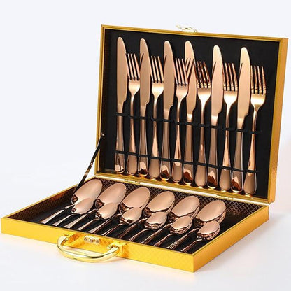 Kitchen Tableware Flatware Sets Kitchen Forks Spoons With Gift Box (24 Pcs Set) - Zidbik