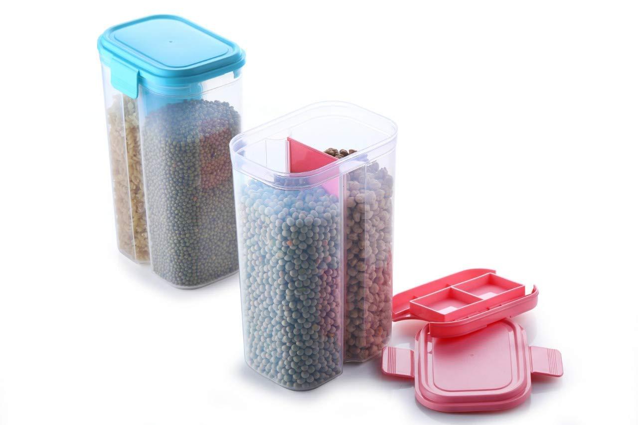 2147 Plastic 2 Sections Air Tight Transparent Food Grain Cereal Storage Container (2 Ltr) - Zidbik