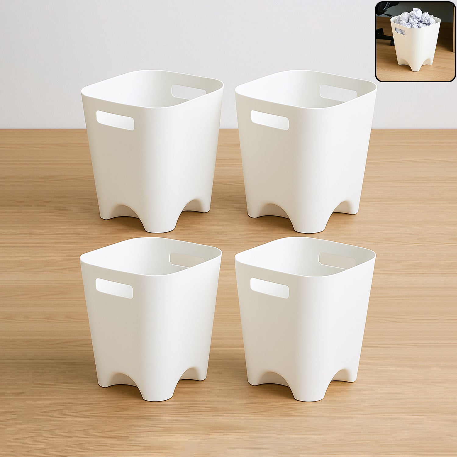 Modern Plastic Dustbin  Waste Paper Basket - (4 Pc) - Zidbik