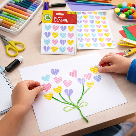 Colorful Heart Shape Decorative Sticker Set (4 Sheets 112 Pc) - Zidbik