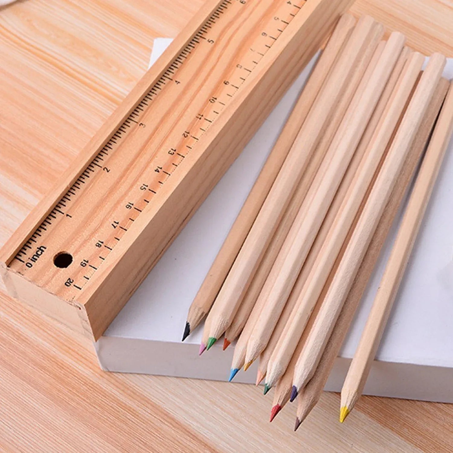 4726 Colorful Wooden Pencil Set With Pencil Box Ruler Sharpener For For Kids Artist Architect - Zidbik