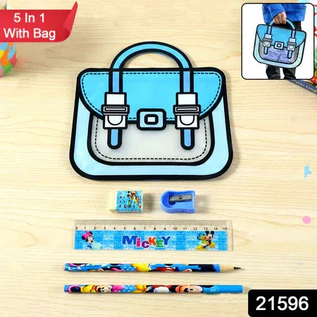 Kids 5 In 1 Stationery Kit With Cartoon Style Carry Bag - Zidbik