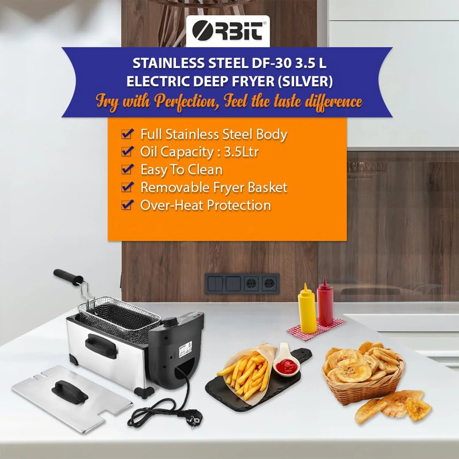 Orbit Heavy Duty 2000w Deep Fryer With 3.5 Litre Oil Capacity - Zidbik