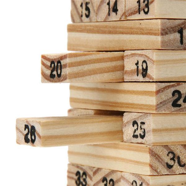 1911 54 Pcs Blocks 4 Dices Wooden Tumbling Stacking Building - Zidbik