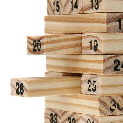 1911 54 Pcs Blocks 4 Dices Wooden Tumbling Stacking Building - Zidbik