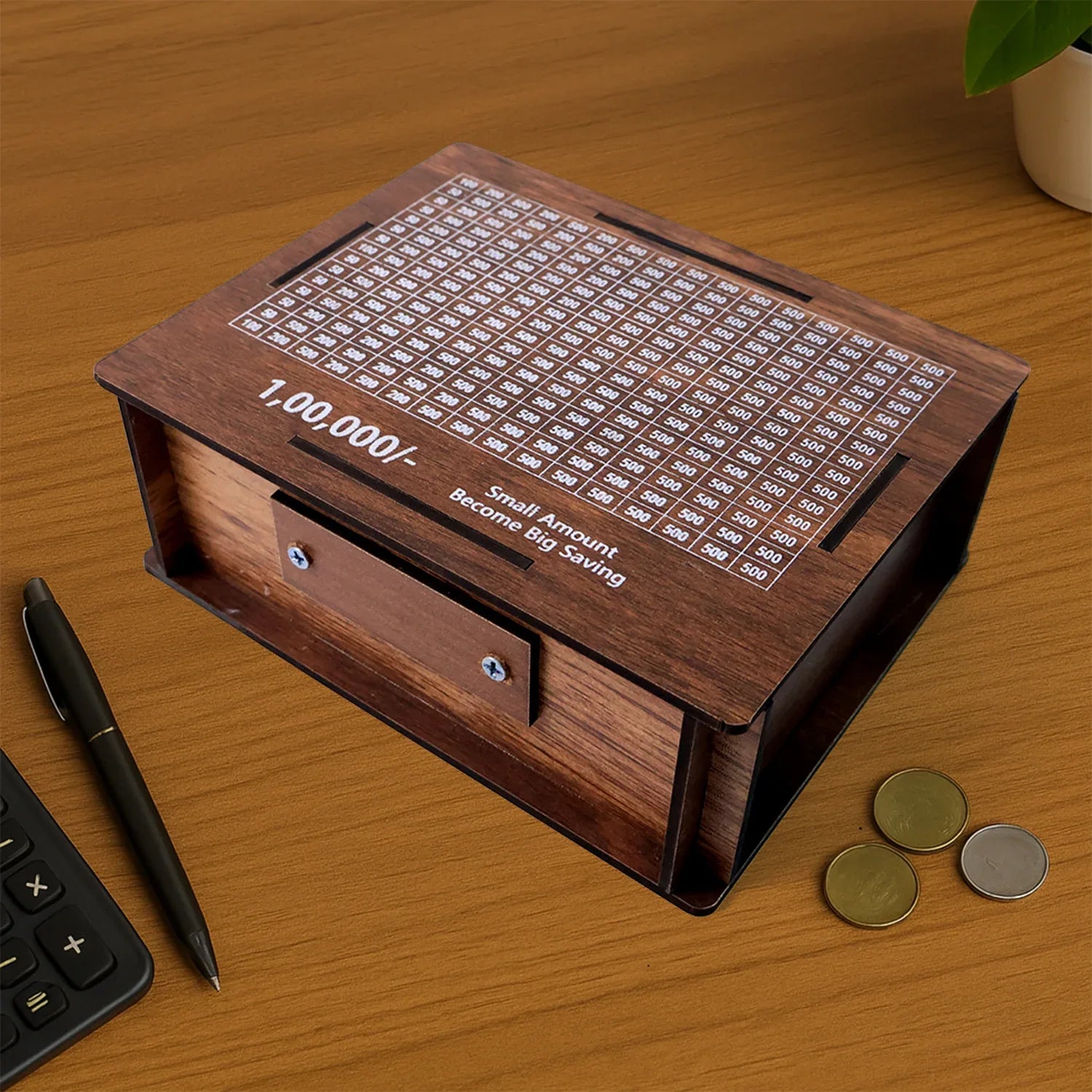 Wooden Money Piggy Bank Money Box (1 Pc With Marker Pen) - Zidbik
