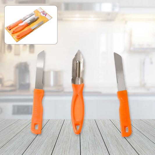 8217 3in1 Multipurpose Stainless Steel Classic Kitchen Knife Set Of 3 For Fruits And Vegetable Chopping  Cutting  Peeling Kitchen Knife  Vegetable Peeler  Plain Knife - Zidbik