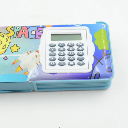 4257 Double Sided Magnetic Geometry Box Pencil Box With Calculator For Boys Art Plastic Pencil Box For Girls And Boys - Zidbik