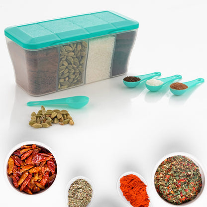 5578 Kitchen Multipurpose Air-tight 4 Sections Storage Containers  Pickle (Achar) Jar With 4 Spoon For Each Section (1 Pc  Mix Color) - Zidbik