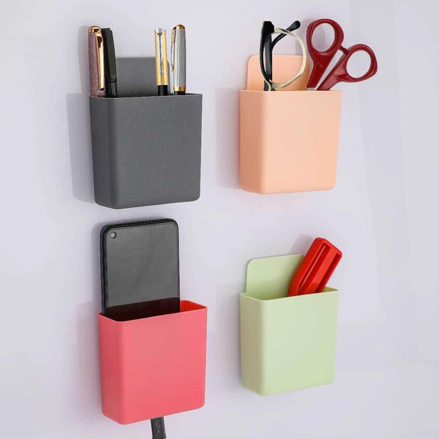 8485  Multipurpose Plastic Wall Mounted Remote  Mobile Holder Stand  (Pack Of 4) - Zidbik