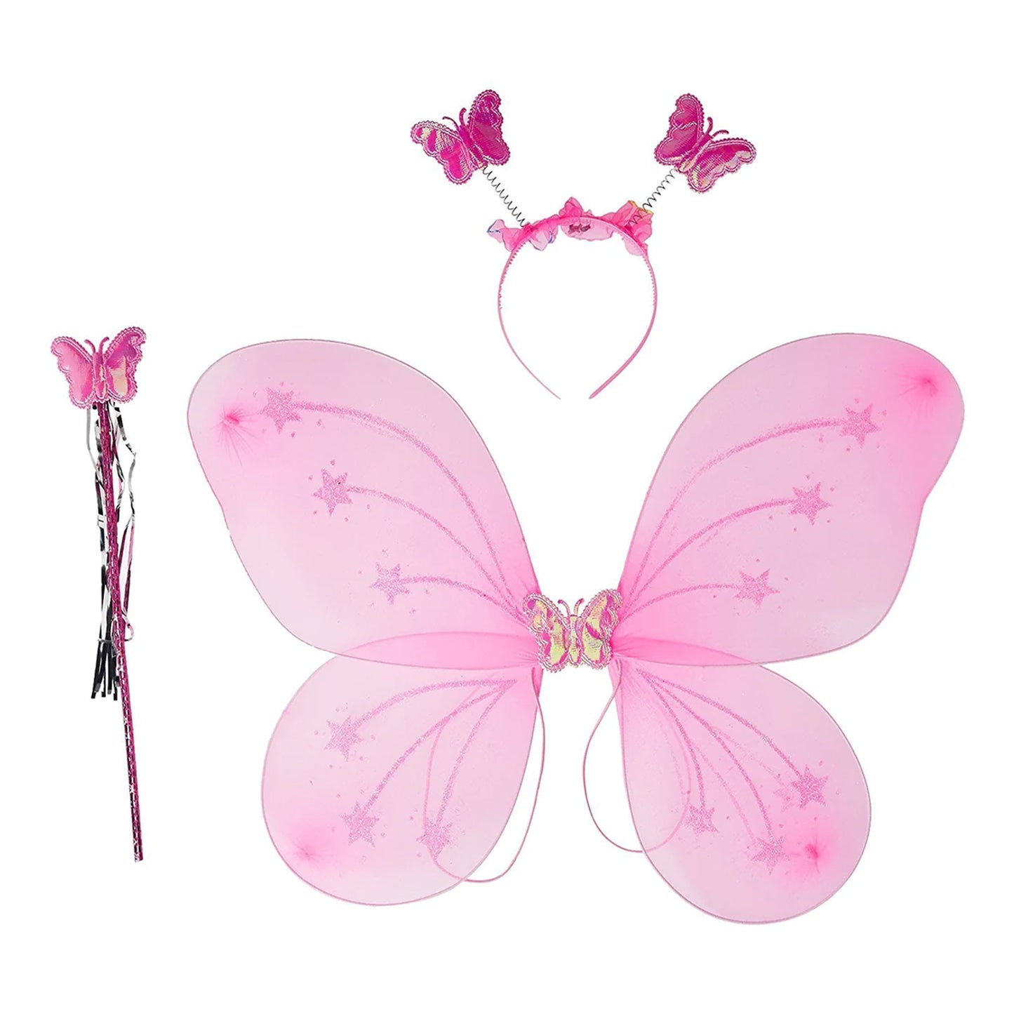 3293 Baby Girls Fairy Nylon Butterfly Wings Costume Butterfly Fairy Angel Wing Wand And Hairband Multi- Color For Party (1pc) - Zidbik