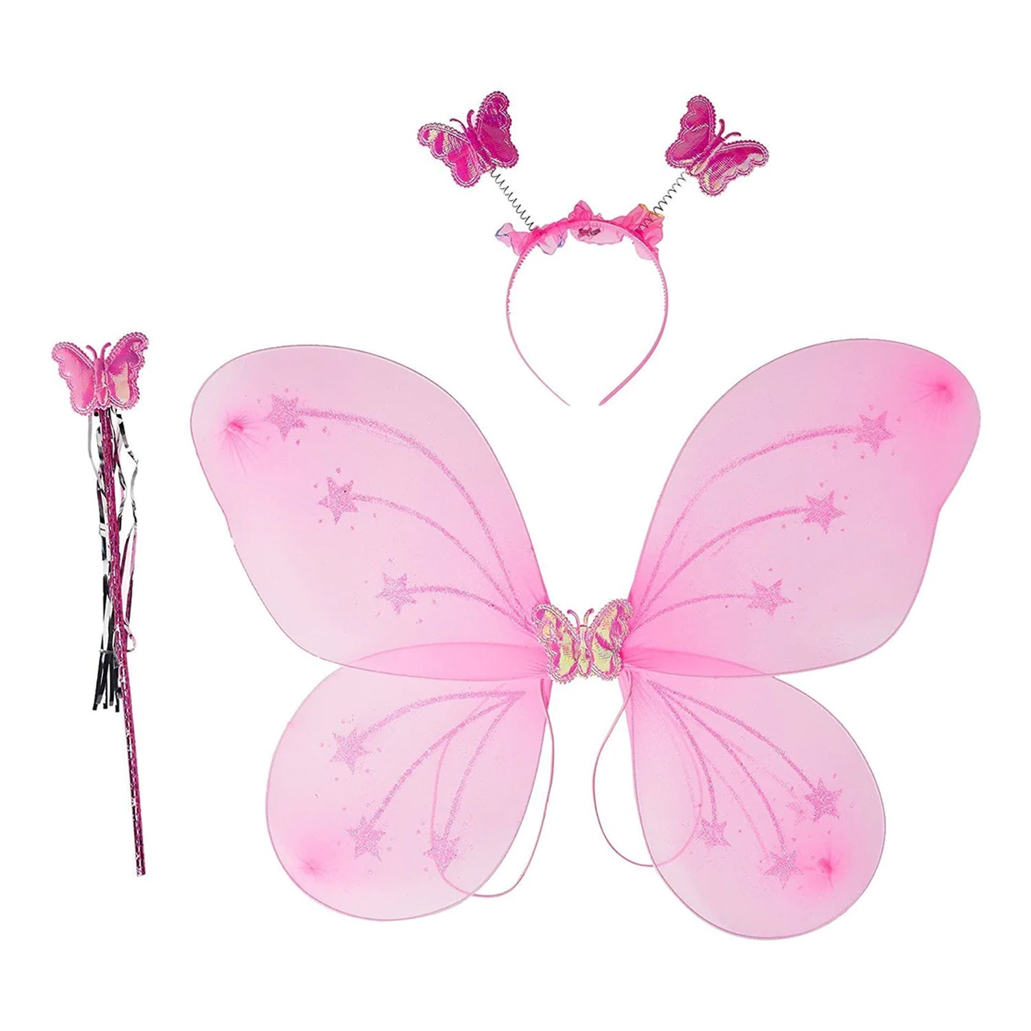 3293 Baby Girls Fairy Nylon Butterfly Wings Costume Butterfly Fairy Angel Wing Wand And Hairband Multi- Color For Party (1pc) - Zidbik