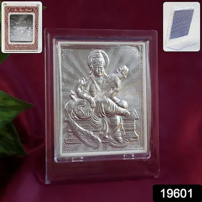 Elegant Silver Saraswati Maa Photo Frame With Stand (1 Pc) - Zidbik