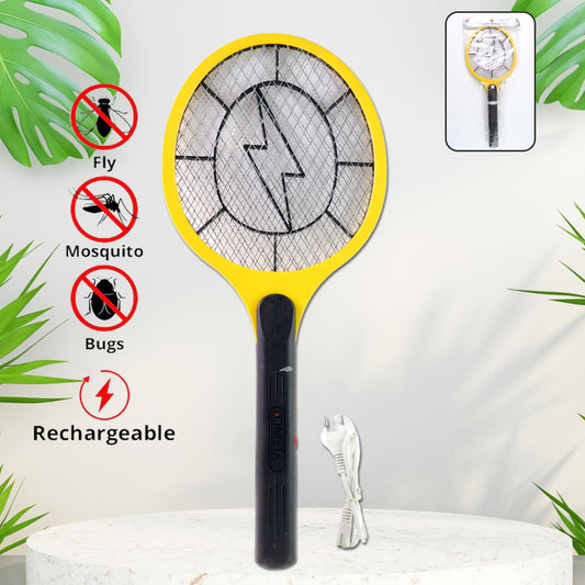 Yellow Rechargeable Electric Mosquito Killer Racket With Cable - Zidbik