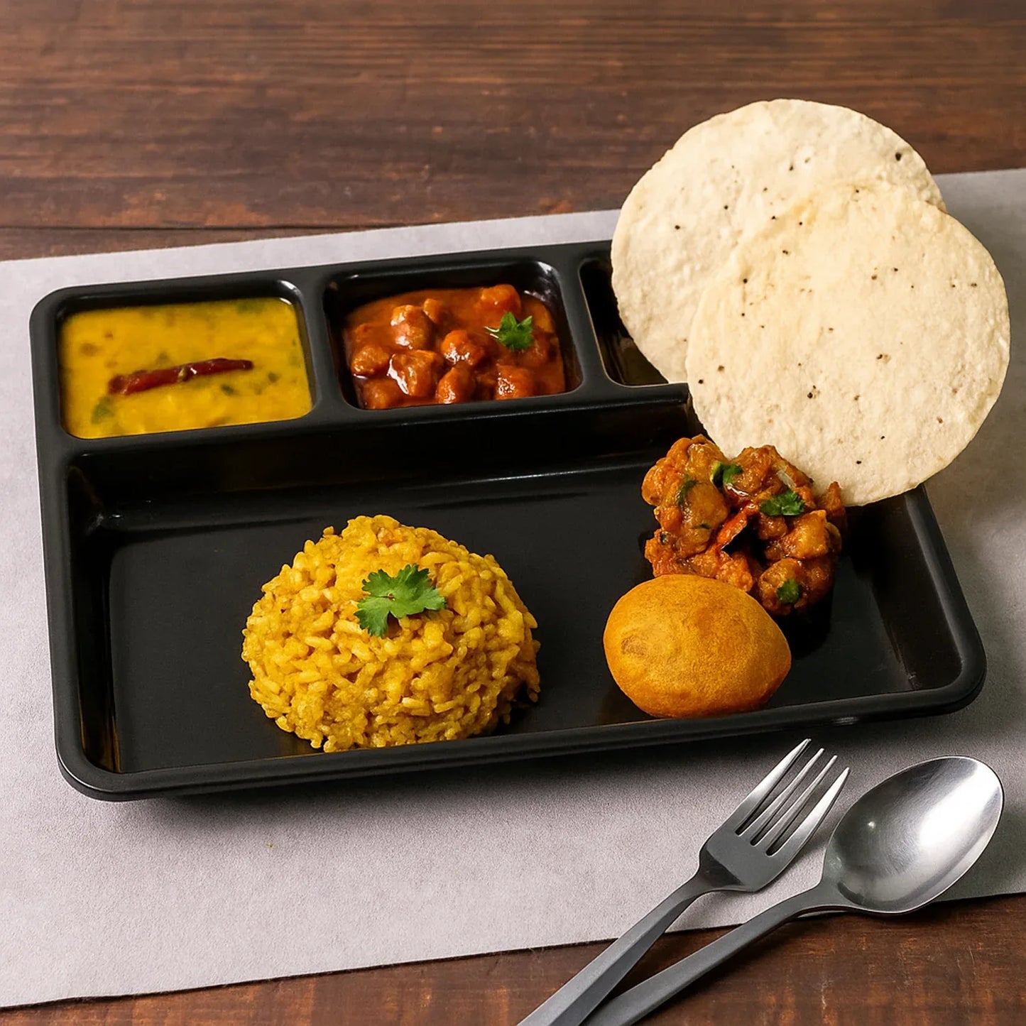 Plastic 4-compartment Rectangular Meal Serving Tray Sectioned Dining Plate (1 Pc) - Zidbik
