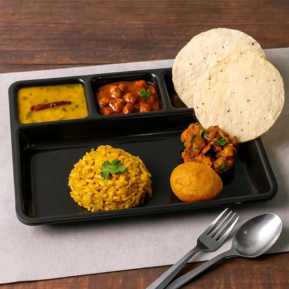 Plastic 4-compartment Rectangular Meal Serving Tray Sectioned Dining Plate (1 Pc) - Zidbik