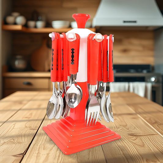 Classic Cutlery Set For Dining Table Stainless Steel 24-piece Set With Stand (1 Set - Zidbik