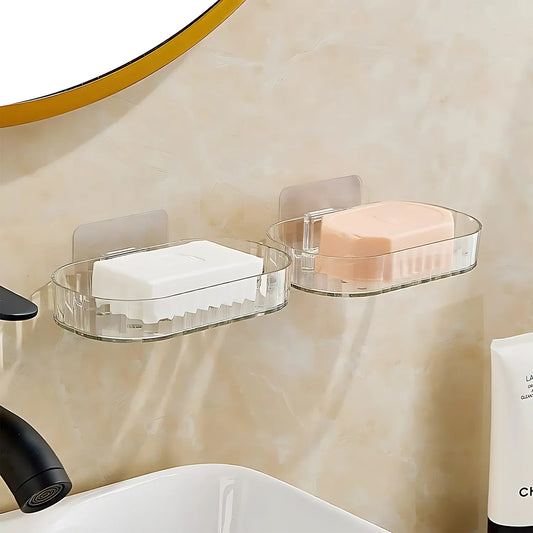 Self Adhesive Transparent Wall Mounted Soap Dish Holder (2 Pc) - Zidbik