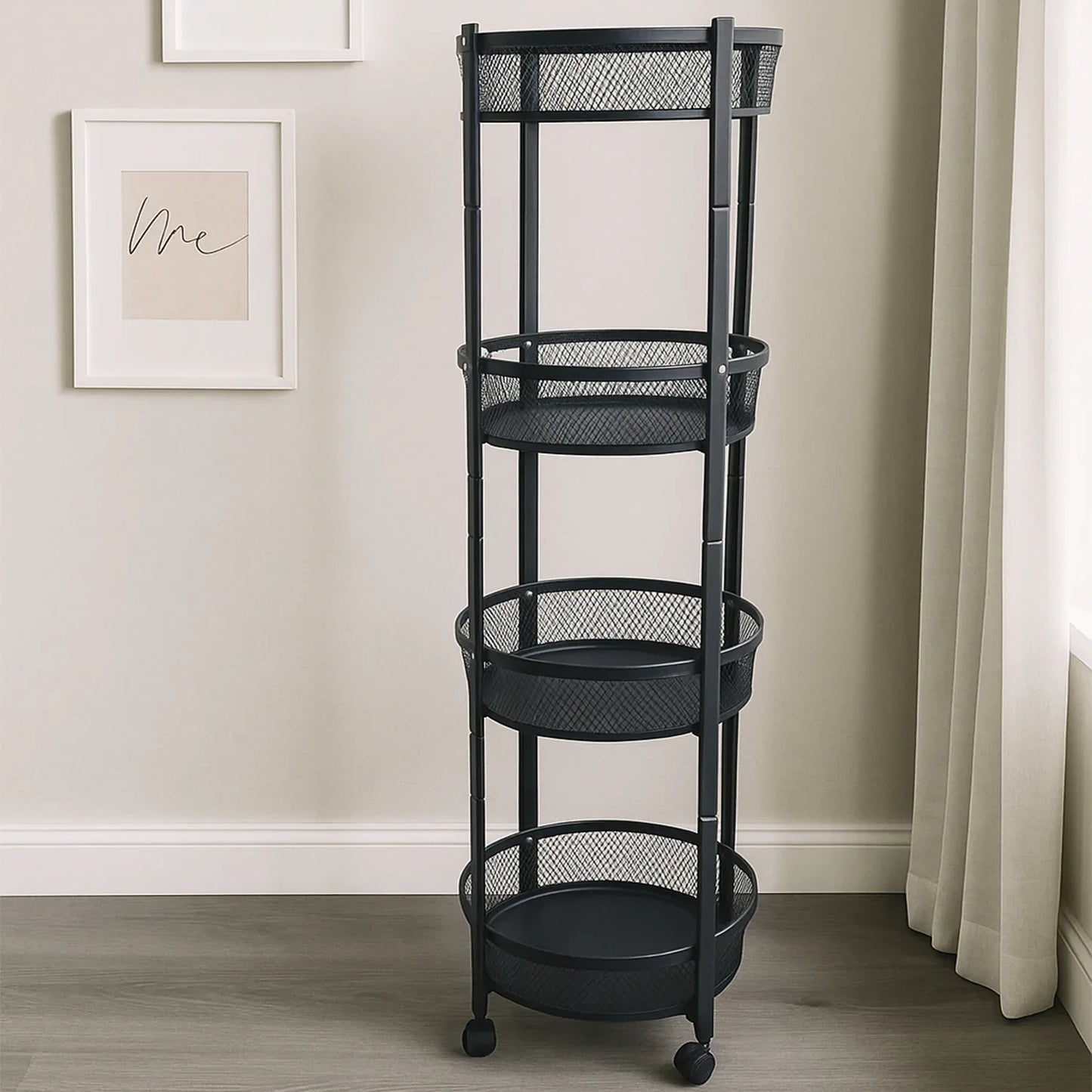 4-layer Round Metal Mesh Storage Organizer Rack With Wheels (1 Pc) - Zidbik