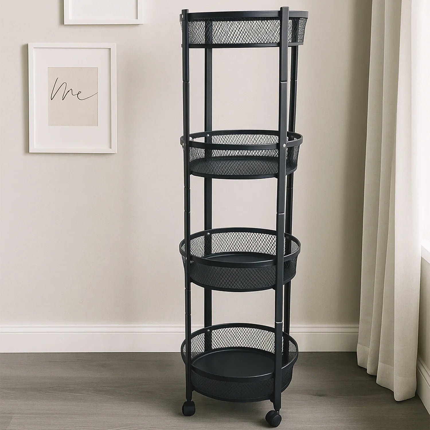 4-layer Round Metal Mesh Storage Organizer Rack With Wheels (1 Pc) - Zidbik