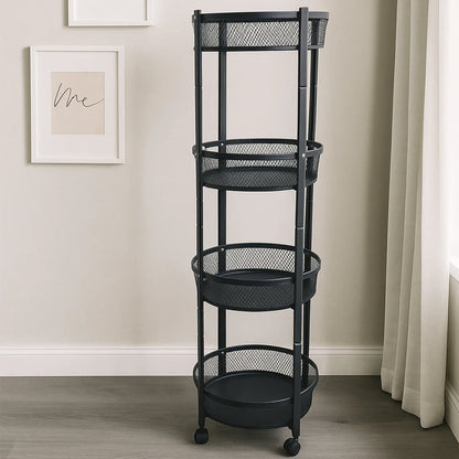 4-layer Round Metal Mesh Storage Organizer Rack With Wheels (1 Pc) - Zidbik