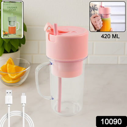 Portable Crusher Juicer With Handle  Straw Usb Rechargeable 6 Blades (420 Ml) - Zidbik