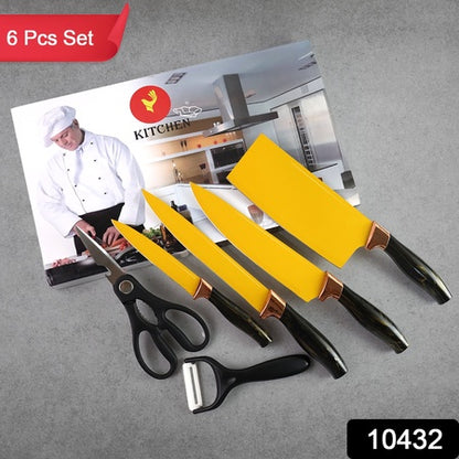 6 Pcs Professional Kitchen Knife Set With Chef Knives Cleaver Peeler  Scissors - Zidbik