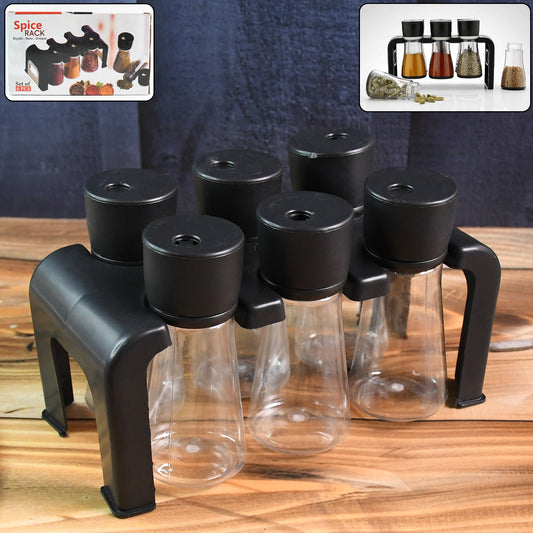 6-piece Plastic Spice Jar Set With Stand - Zidbik