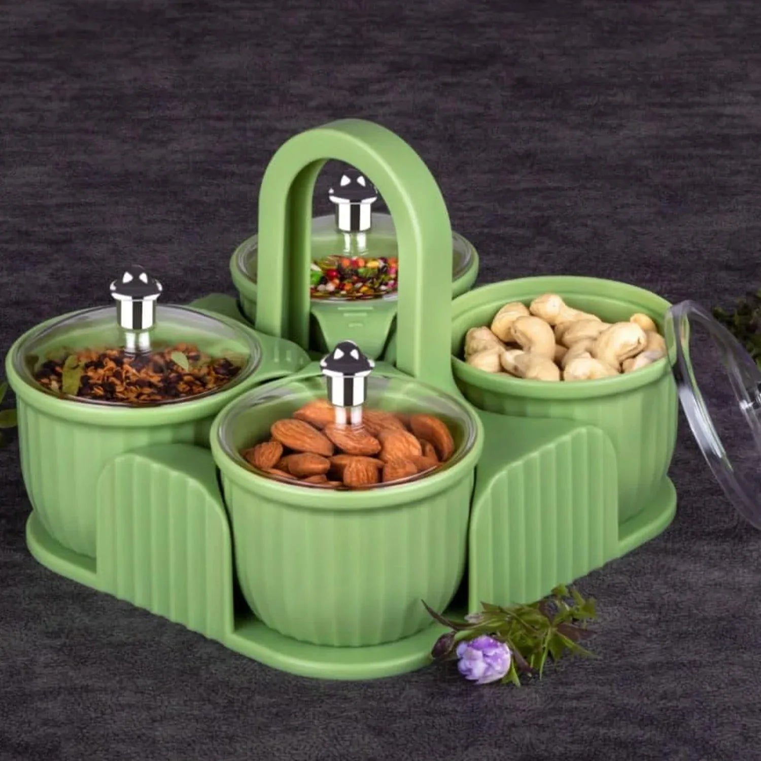 5779 Multipurpose Jar Dryfruit Set Candy Chocolate Snacks Storage Jar Masala Jar For Home And Kitchen Airtight Dry Fruit Plastic Storage Container Tray Set With Lid 4 Serving Jar Container For Sweetschipscookies(4 Pc Set) - Zidbik