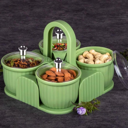 5779 Multipurpose Jar Dryfruit Set Candy Chocolate Snacks Storage Jar Masala Jar For Home And Kitchen Airtight Dry Fruit Plastic Storage Container Tray Set With Lid 4 Serving Jar Container For Sweetschipscookies(4 Pc Set) - Zidbik