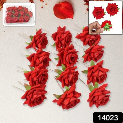 Hair Clip Red Rose Bridal Hair Pins Rose (12 Pcs Set) - Zidbik
