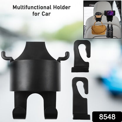 8548 Car Headrest Backseat Organizer 3 In 1 Automotive Cell Phone Drink Cupholder Adapter With Headrest Hooks For Kids And Adults Multifunctional Storage For Car Travel Accessories - Zidbik