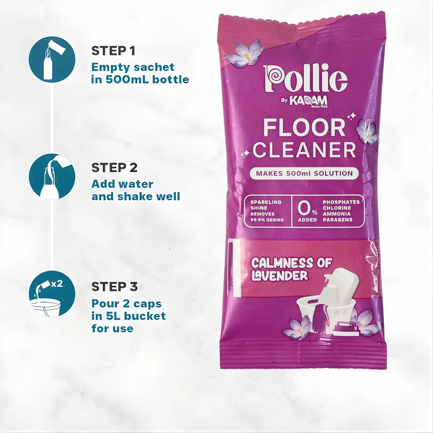 Pollic Kadam Concentrated Floor Cleaner Sachet Lavender Fragrance (50 Gm) - Zidbik