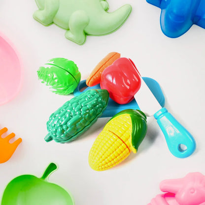 Realistic Slice-able Fruits And Vegetables Cut In 2 Part Play Toy Set - Zidbik